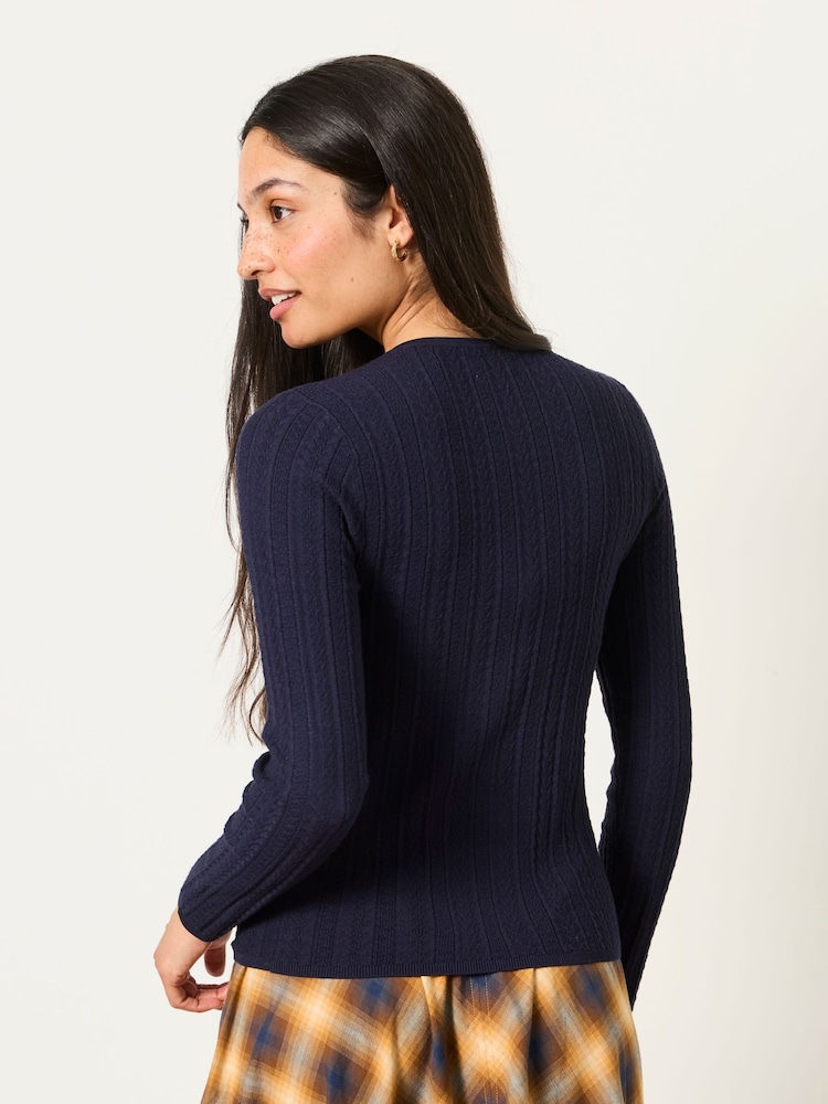 FatFace Mae Navy Knitted Henley Jumper - Image 2 of 6