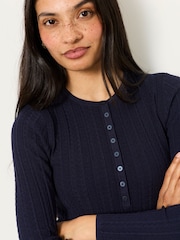 FatFace Mae Navy Knitted Henley Jumper - Image 5 of 6