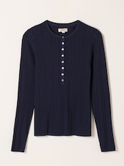 FatFace Mae Navy Knitted Henley Jumper - Image 6 of 6