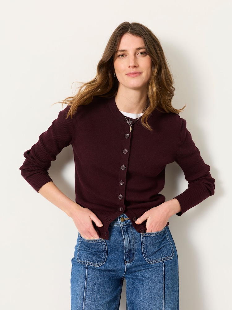 Rouge bordeaux - Cardigan FatFace en maille boutonné sur le devant - Image 1 de 6