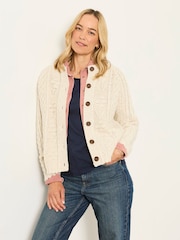 FatFace Natural Floral Knitted Cable Button Front Cardigan - Image 1 of 6