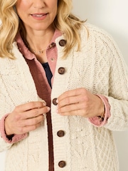 FatFace Natural Floral Knitted Cable Button Front Cardigan - Image 3 of 6