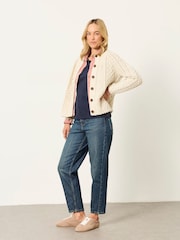 FatFace Natural Floral Knitted Cable Button Front Cardigan - Image 4 of 6