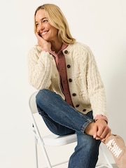 FatFace Natural Floral Knitted Cable Button Front Cardigan - Image 5 of 6