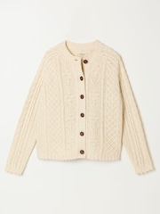 FatFace Natural Floral Knitted Cable Button Front Cardigan - Image 6 of 6