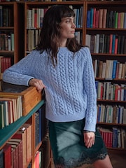FatFace Bryony Chambray Blue Knitted Cable Jumper - Image 1 of 7