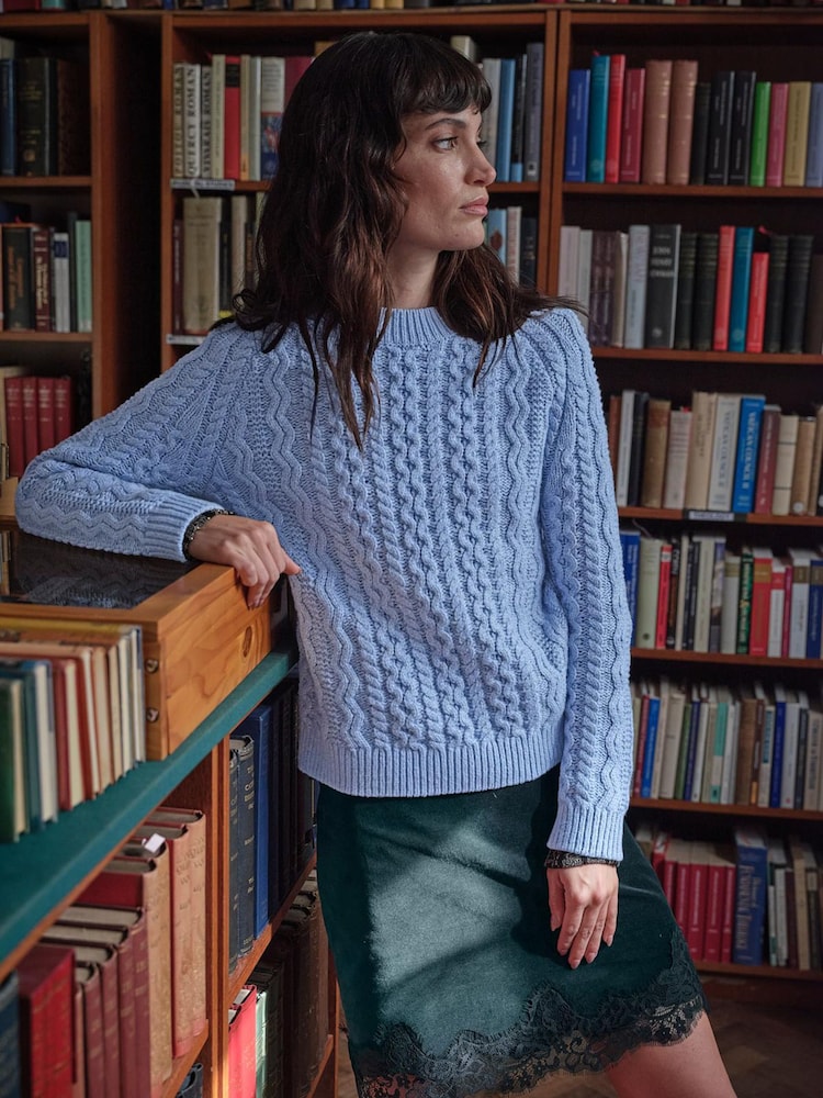 FatFace Bryony Chambray Blue Knitted Cable Jumper - Image 1 of 7 FatFace Bryony Chambray Blue Knitted Cable Jumper - Image 1 of 7