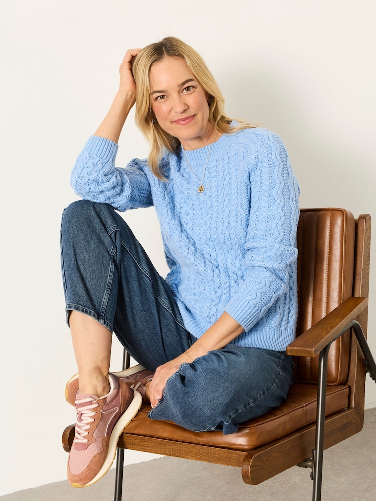 FatFace Bryony Chambray Blue Knitted Cable Jumper - Image 2 of 7 FatFace Bryony Chambray Blue Knitted Cable Jumper - Image 2 of 7