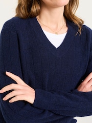FatFace Halle Navy Knitted V Neck Jumpers - Image 3 of 6