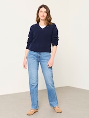 FatFace Halle Navy Knitted V Neck Jumpers - Image 4 of 6
