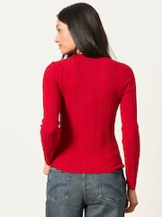 FatFace Mae Red Knitted Henley Jumper - Image 2 of 5