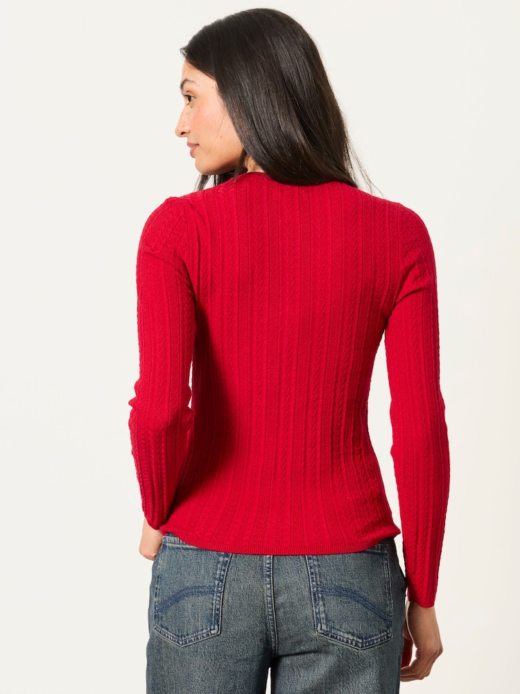 FatFace Mae Red Knitted Henley Jumper - Image 2 of 5