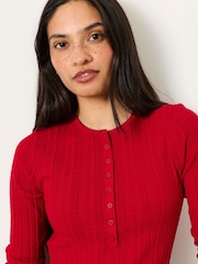 FatFace Mae Red Knitted Henley Jumper - Image 3 of 5