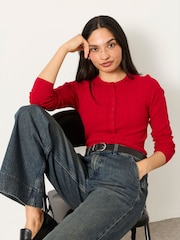 FatFace Mae Red Knitted Henley Jumper - Image 4 of 5