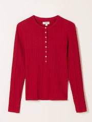 FatFace Mae Red Knitted Henley Jumper - Image 5 of 5