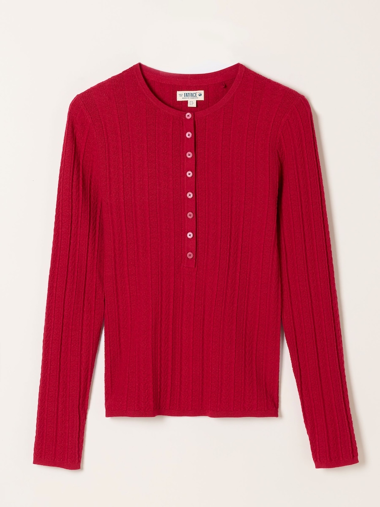 FatFace Mae Red Knitted Henley Jumper - Image 5 of 5
