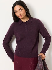 FatFace Purple Halle Collared Knitted Polo Top - Image 1 of 6