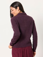 FatFace Purple Halle Collared Knitted Polo Top - Image 2 of 6