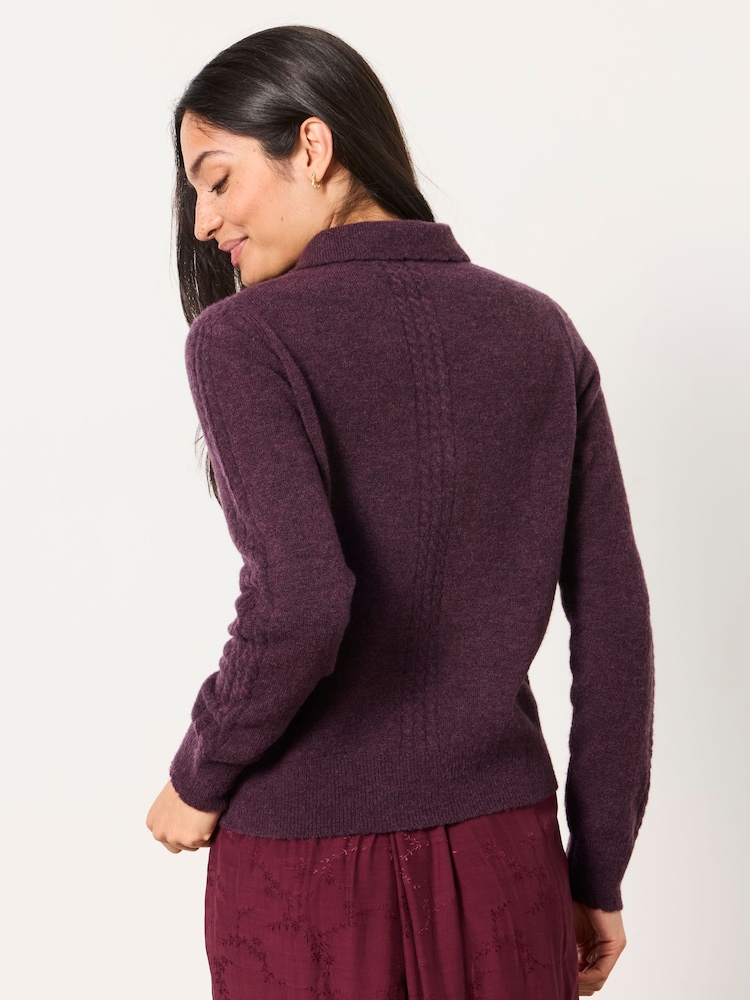 FatFace Purple Halle Collared Knitted Polo Top - Image 2 of 6 FatFace Purple Halle Collared Knitted Polo Top - Image 2 of 6
