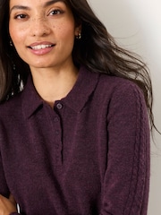 FatFace Purple Halle Collared Knitted Polo Top - Image 4 of 6