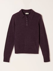 FatFace Purple Halle Collared Knitted Polo Top - Image 6 of 6