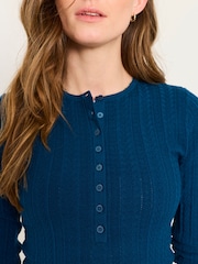 FatFace Mae Teal Blue Knitted Henley Jumper - Image 4 of 5