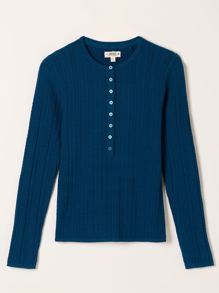 FatFace Mae Teal Blue Knitted Henley Jumper - Image 5 of 5 FatFace Mae Teal Blue Knitted Henley Jumper - Image 5 of 5