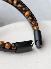 Treat Republic Personalised Mens Dual Tigers Eye and Leather Cross Bracelet - Image 4 of 5
