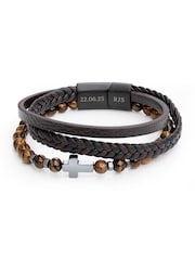 Treat Republic Personalised Mens Dual Tigers Eye and Leather Cross Bracelet - Image 5 of 5