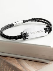 Treat Republic Personalised Men's Roman Numerals Statement Leather Bracelet - Image 1 of 5