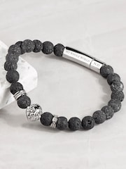 Treat Republic Personalised Men's Silver Plated Lion Lava Stone Beaded Bracelet - Image 1 of 5