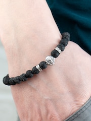 Treat Republic Personalised Men's Silver Plated Lion Lava Stone Beaded Bracelet - Image 2 of 5