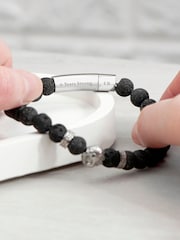 Treat Republic Personalised Men's Silver Plated Lion Lava Stone Beaded Bracelet - Image 3 of 5