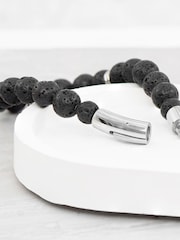 Treat Republic Personalised Men's Silver Plated Lion Lava Stone Beaded Bracelet - Image 4 of 5