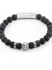 Treat Republic Personalised Men's Silver Plated Lion Lava Stone Beaded Bracelet - Image 5 of 5