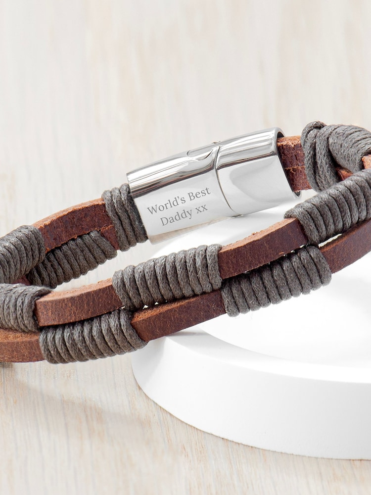 Treat Republic Personalised Mens Leather Twisted Cord Bracelet - Image 1 of 5 Treat Republic Personalised Mens Leather Twisted Cord Bracelet - Image 1 of 5