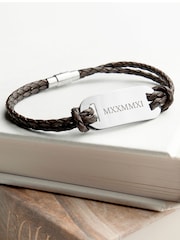 Treat Republic Personalised Men's Roman Numerals Statement Leather Bracelet - Image 4 of 5