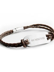 Treat Republic Personalised Men's Roman Numerals Statement Leather Bracelet - Image 5 of 5