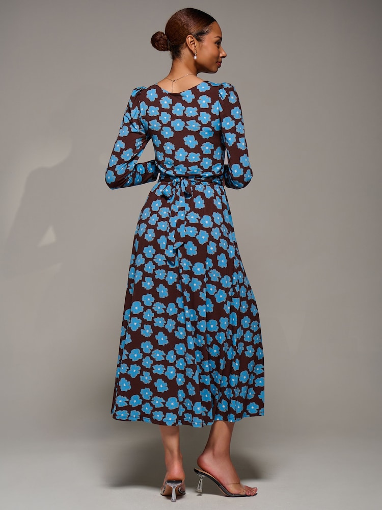 Jolie Moi Brown Puff Long Sleeve Jersey Maxi Dress - Image 2 of 6 Jolie Moi Brown Puff Long Sleeve Jersey Maxi Dress - Image 2 of 6