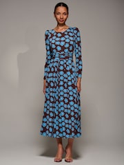 Jolie Moi Brown Puff Long Sleeve Jersey Maxi Dress - Image 4 of 6