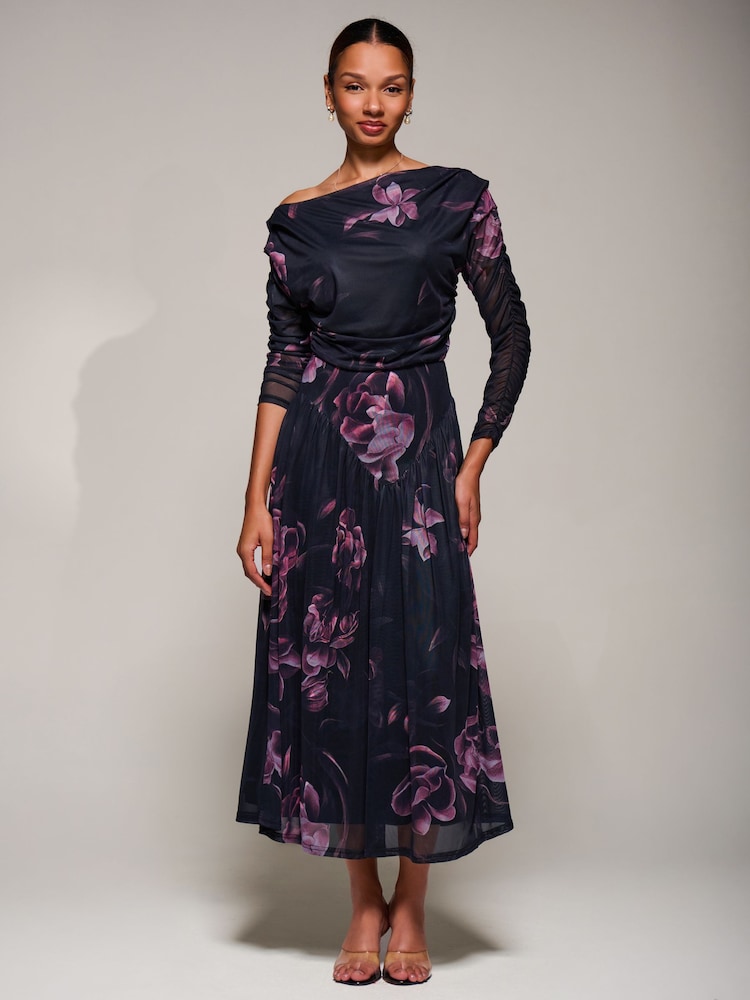 Buy Jolie Moi Denim Black Long Sleeve Asymmetric Gathered Mesh Midi Dress from the Next UK online shop Buy Jolie Moi Denim Black Long Sleeve Asymmetric Gathered Mesh Midi Dress from the Next UK online shop