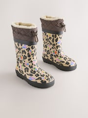 Brown Leopard Print Standard Fit (F) Thinsulate Lined Cuff Wellies - Image 1 of 5