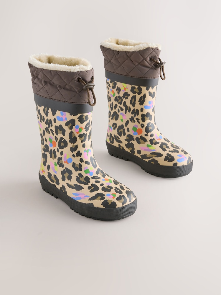 Brown Leopard Print Standard Fit (F) Thinsulate Lined Cuff Wellies - Image 1 of 5 Brown Leopard Print Standard Fit (F) Thinsulate Lined Cuff Wellies - Image 1 of 5