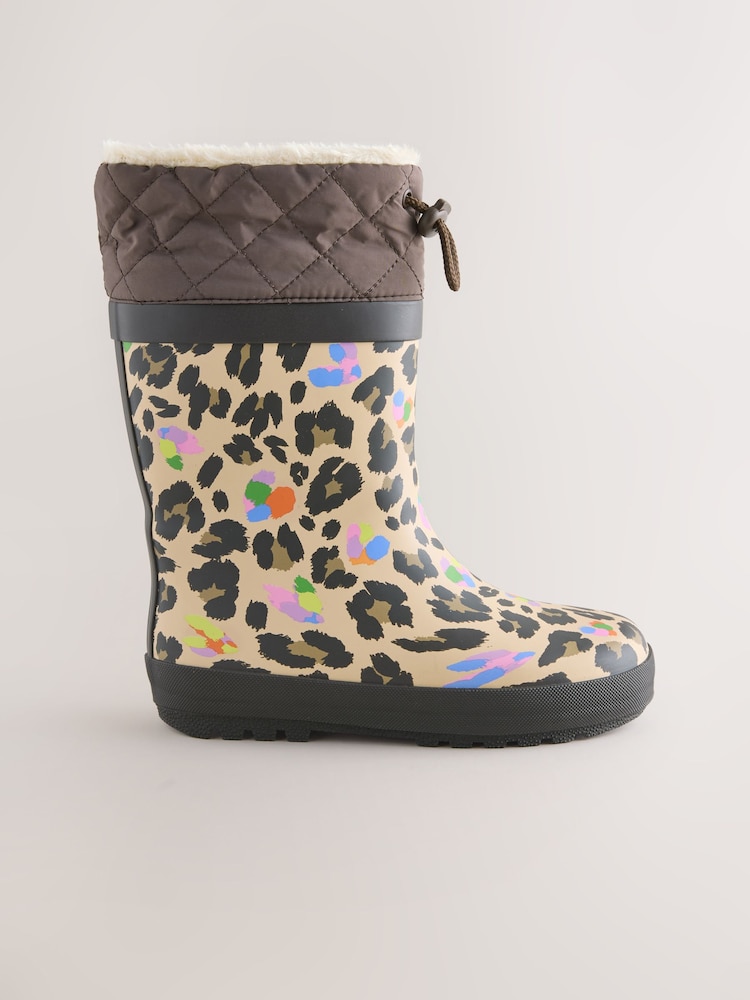 Brown Leopard Print Standard Fit (F) Thinsulate Lined Cuff Wellies - Image 2 of 5 Brown Leopard Print Standard Fit (F) Thinsulate Lined Cuff Wellies - Image 2 of 5