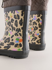 Brown Leopard Print Standard Fit (F) Thinsulate Lined Cuff Wellies - Image 4 of 5