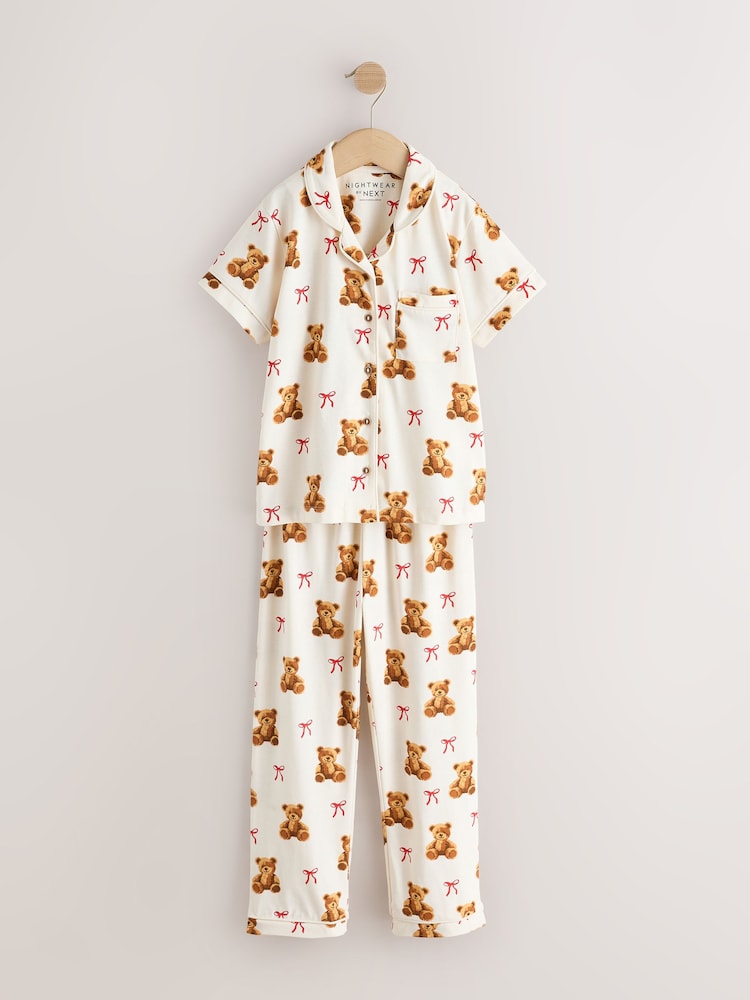 Ecru/Brown Ecru Brown Bear Print Button Through Pyjamas (3-16yrs) - Image 1 of 4 Ecru/Brown Ecru Brown Bear Print Button Through Pyjamas (3-16yrs) - Image 1 of 4