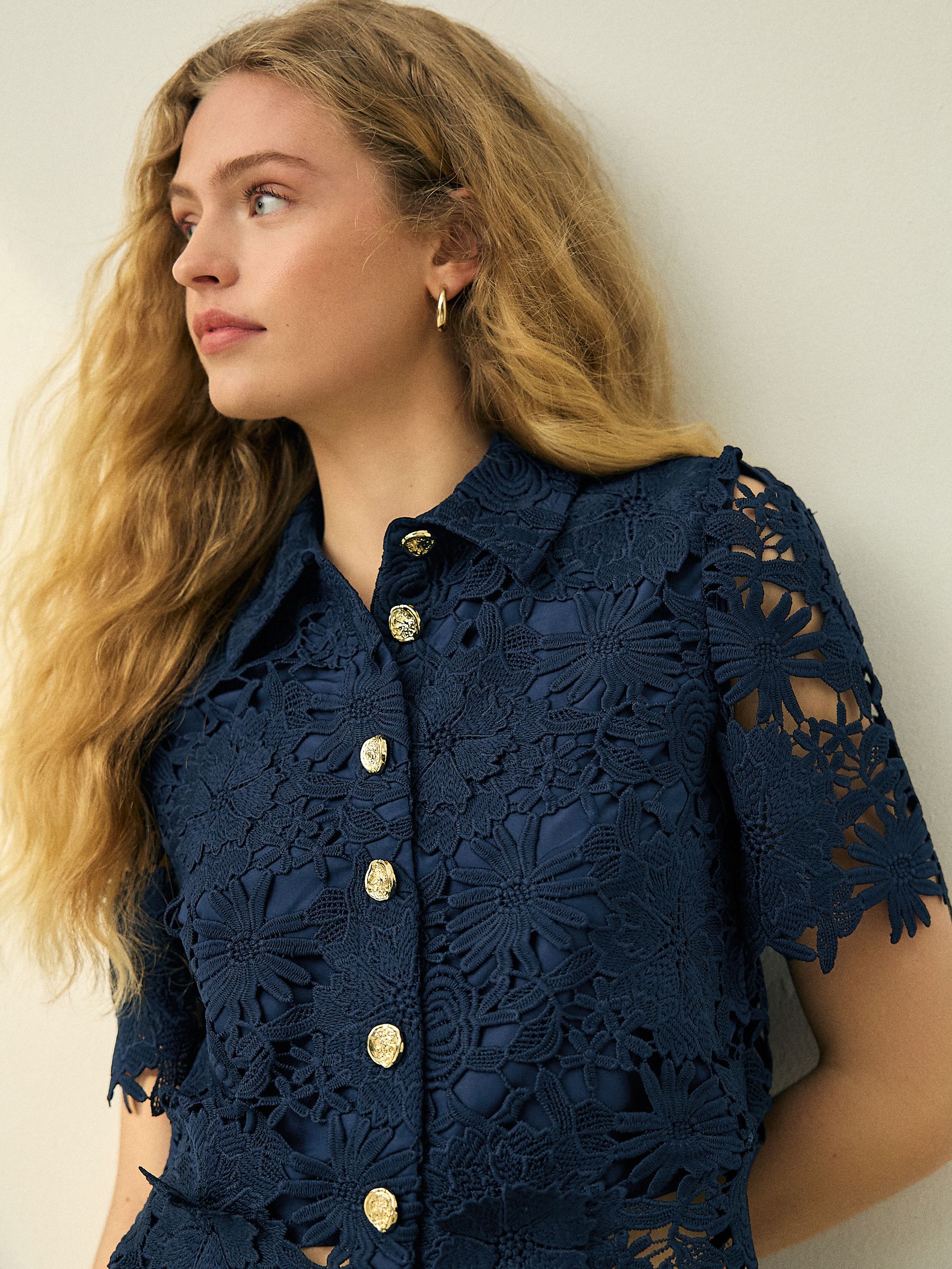 Buy Navy N. Premium Occasion Floral Lace Short Sleeve Top from