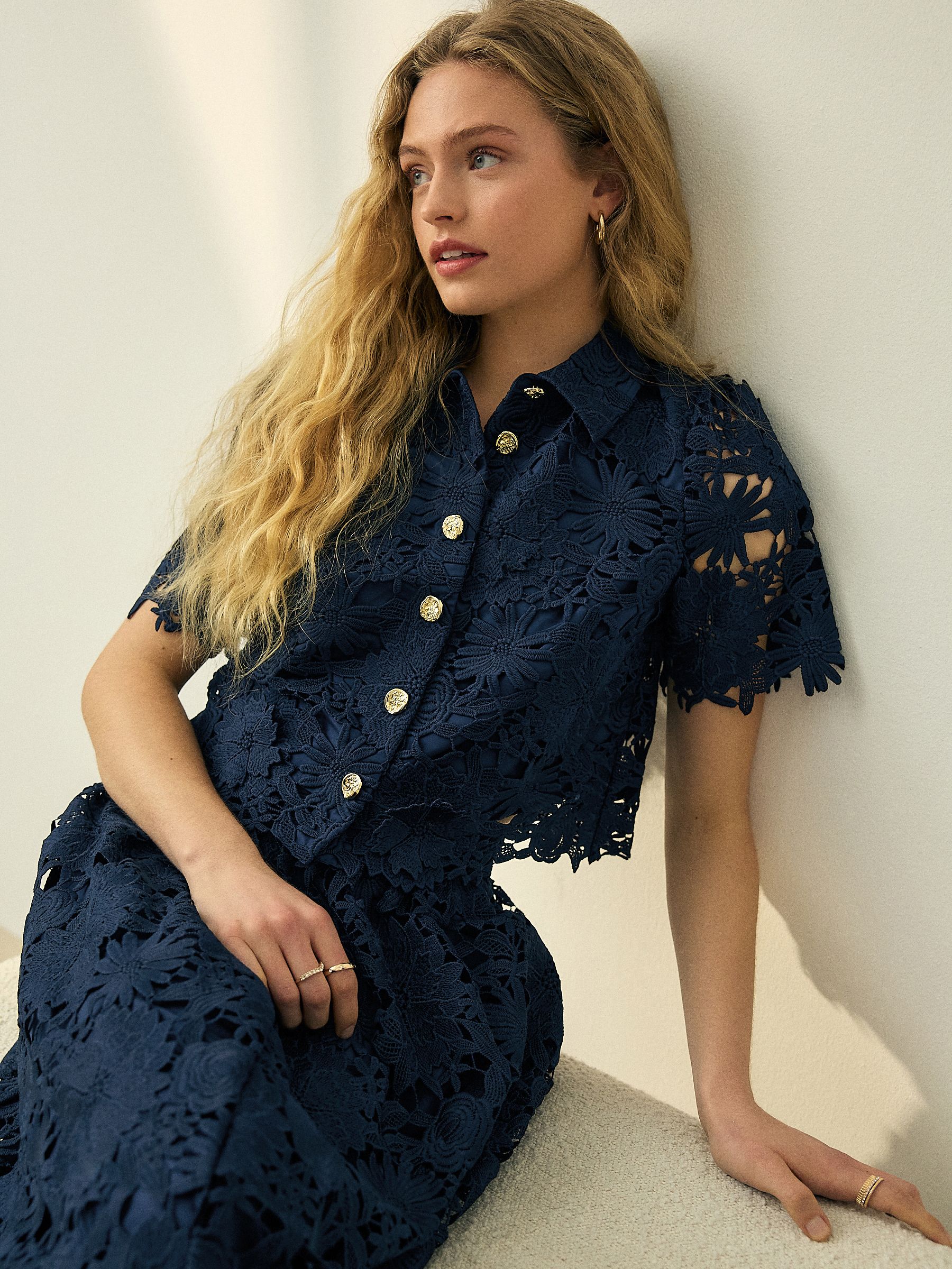 トップス Floral Lace French Sleeve Top blue size3 Buy Navy N. Premium Occasion Floral Lace Short Sleeve Top from the