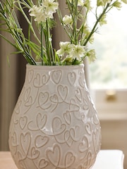 White Heart Embossed Ceramic Vase - Image 2 of 3
