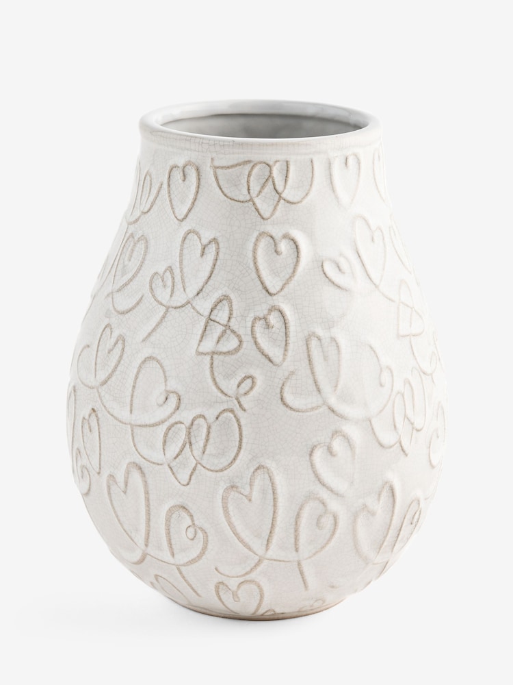 White Heart Embossed Ceramic Vase - Image 3 of 3